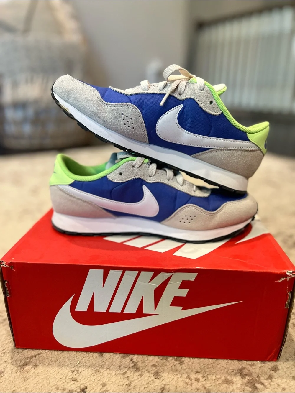 Nike Women’s Blue and Neon Green Retro Sneakers -Fit like women’s 8.